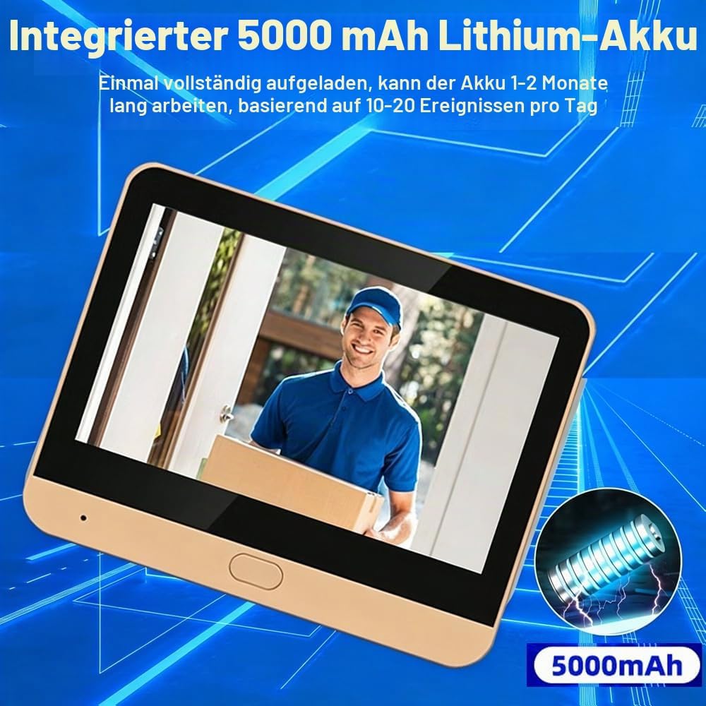PDG1 WLAN Türspion Kamera mit 3,0 MP mit 4,3 Zoll Farbbildschirm, Digitaler Türspion Kamera mit 32GB