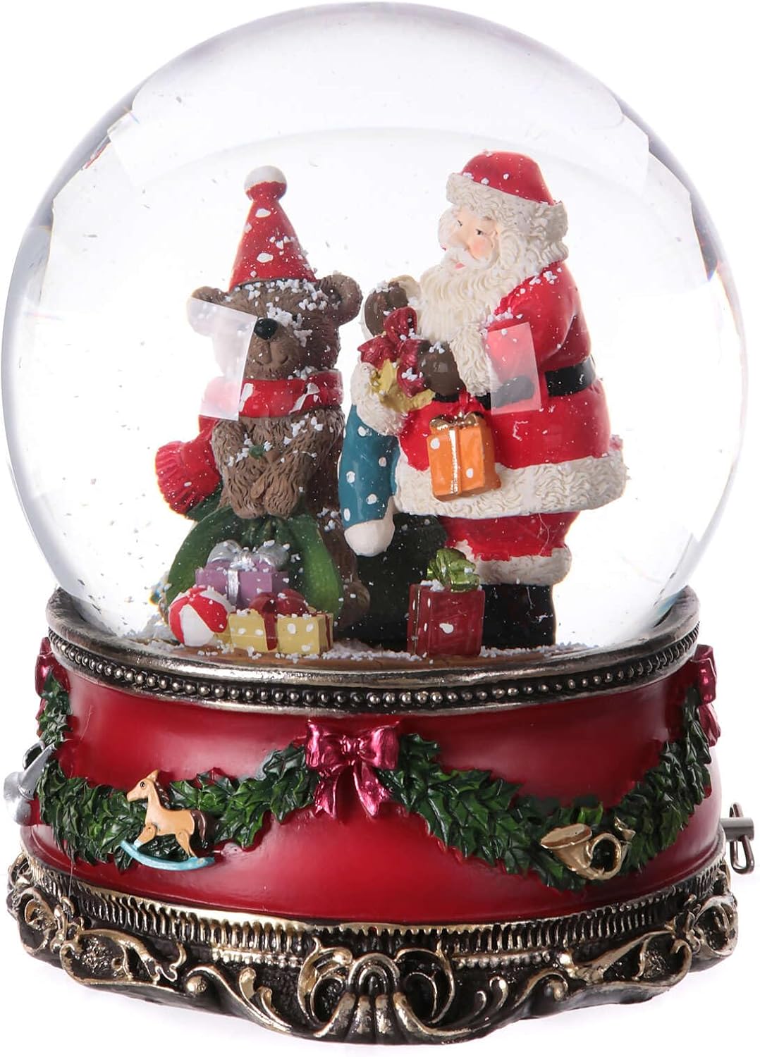 Weihnachten Schneekugel Musik Spieluhr (Weihnachtsmann mit Bär Ø20 cm), Weihnachtsmann mit Bär Ø20 C