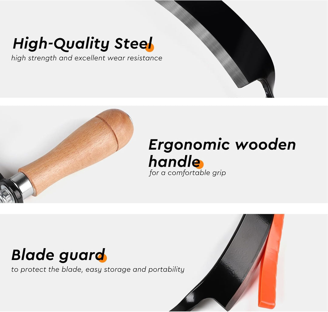200mm Zugmesser für Holz, Gebogen, Rindenschäler mit Ergonomischen Holzgriffen und Klingenschutz, Re
