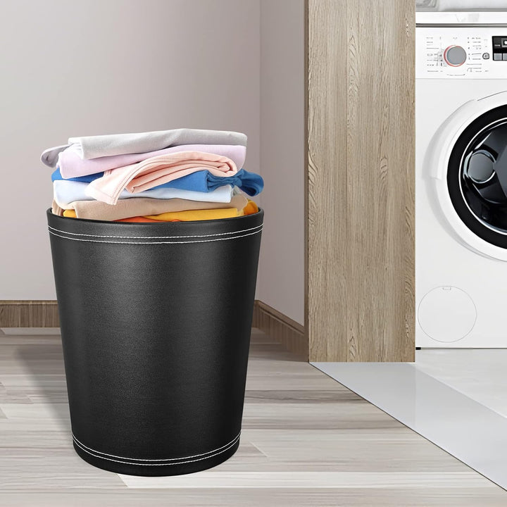 GORESE Papierkorb Büro - Papierkorb aus Leder in Schwarz, modernes Design, Mülleimer für Küche, Bad,