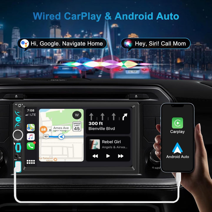 2 DIN 7 Zoll Auto Radio,Wired Apple CarPlay&Android Auto,Bluetooth Autoradio mit Bildschirm,Sprachst