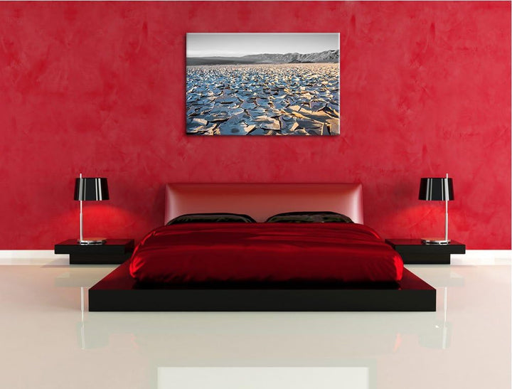 rissige Erde schwarz/weiss Format: 100x70 auf Leinwand, XXL riesige Bilder fertig gerahmt mit Keilra