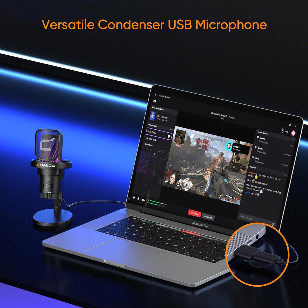 COMICA EJoy Uni USB Mikrofon PC, Gaming Mikrofon für Streaming Podcast Studio, Microphone Pc für PS4
