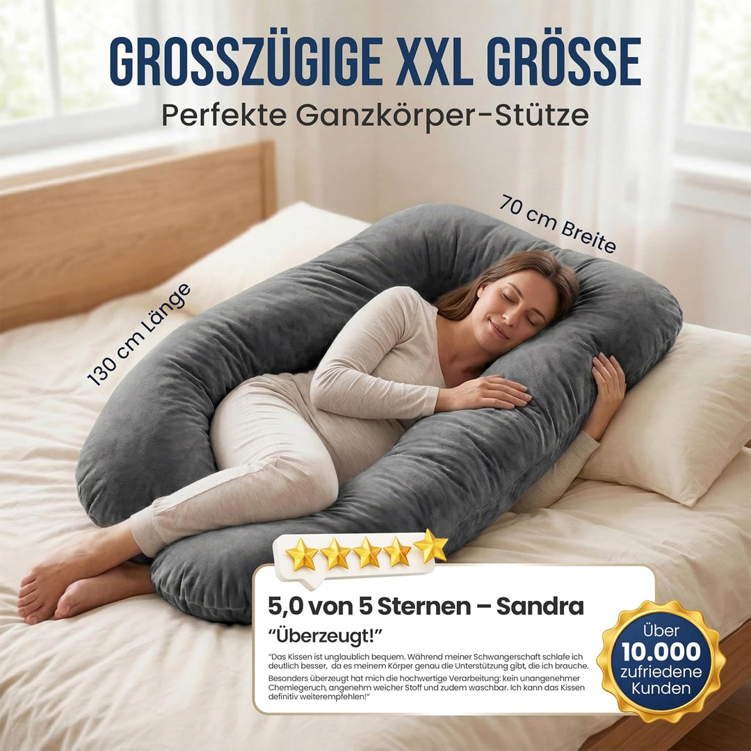 Seitenschläferkissen mit Bezug [waschbar - Flexible Füllung] Stillkissen XXL | Pregnancy Pillow | Ki