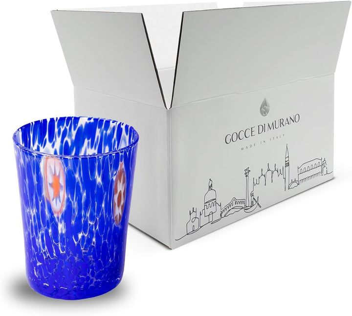 Gocce di Murano Set mit 6 Regenbogen-Gläsern, aus mundgeblasenem Muranoglas, 240 ml, handgefertigt,
