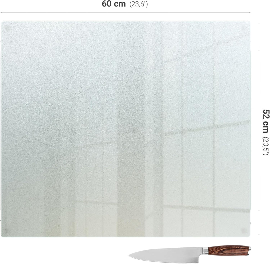 Schneidebrett 60x52 cm Rechteckige für Küche mit Rutschfesten Silikonfüssen Matt Hartglas Küchenplat