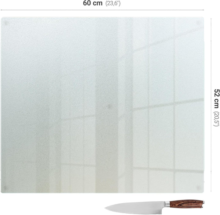 Schneidebrett 60x52 cm Rechteckige für Küche mit Rutschfesten Silikonfüssen Matt Hartglas Küchenplat