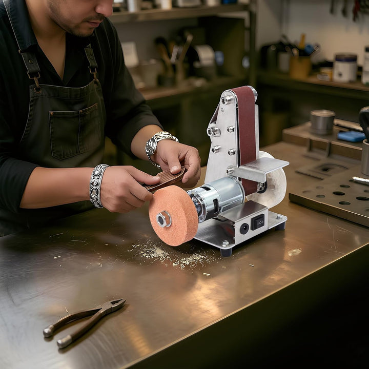 Elektrischer Bandschleifer, Mini bandschleifmaschine,7-Stufig Verstellbar,304 Edelstahl, 4000-9000 U