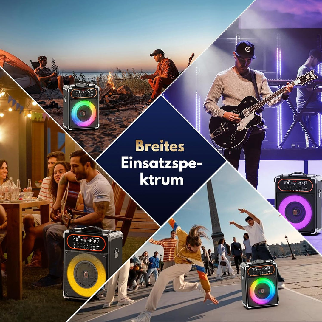 Karaoke Maschine mit 2 Mikrofonen, Tragbarer Kabelloser Lautsprecher Party Musik Box mit LED-Leuchte