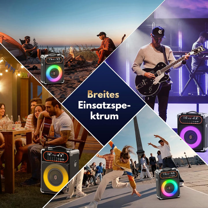 Karaoke Maschine mit 2 Mikrofonen, Tragbarer Kabelloser Lautsprecher Party Musik Box mit LED-Leuchte