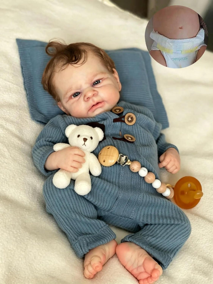 Zero pam Reborn Baby Vollsilikon Lebensecht Jungen Augen Auf, 43CM Lebensechte Babypuppen Wie Echt,