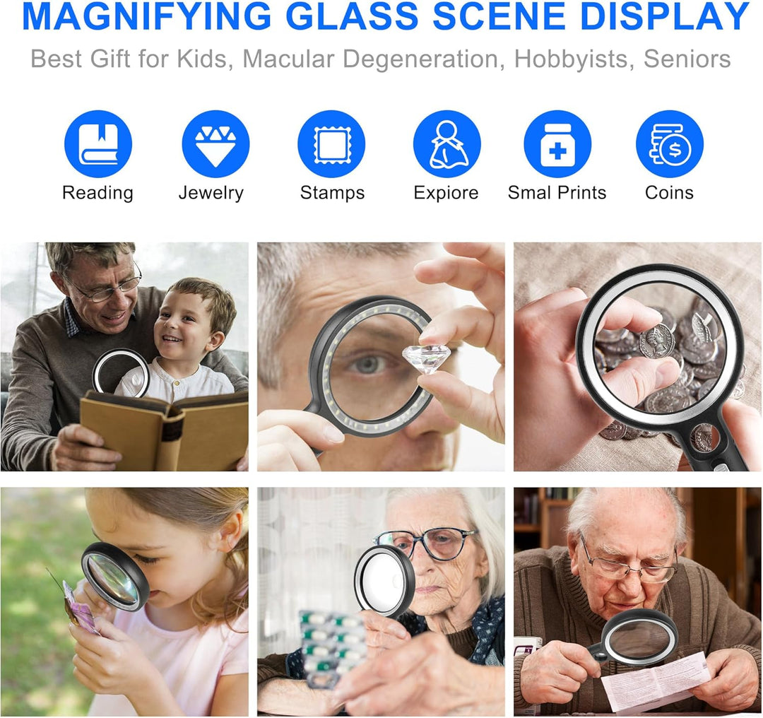 Lupe mit Licht, 10X 20X 45X Handlupe mit Licht, Magnifying Glass mit 30 LED und 1 UV, Vergrösserungs