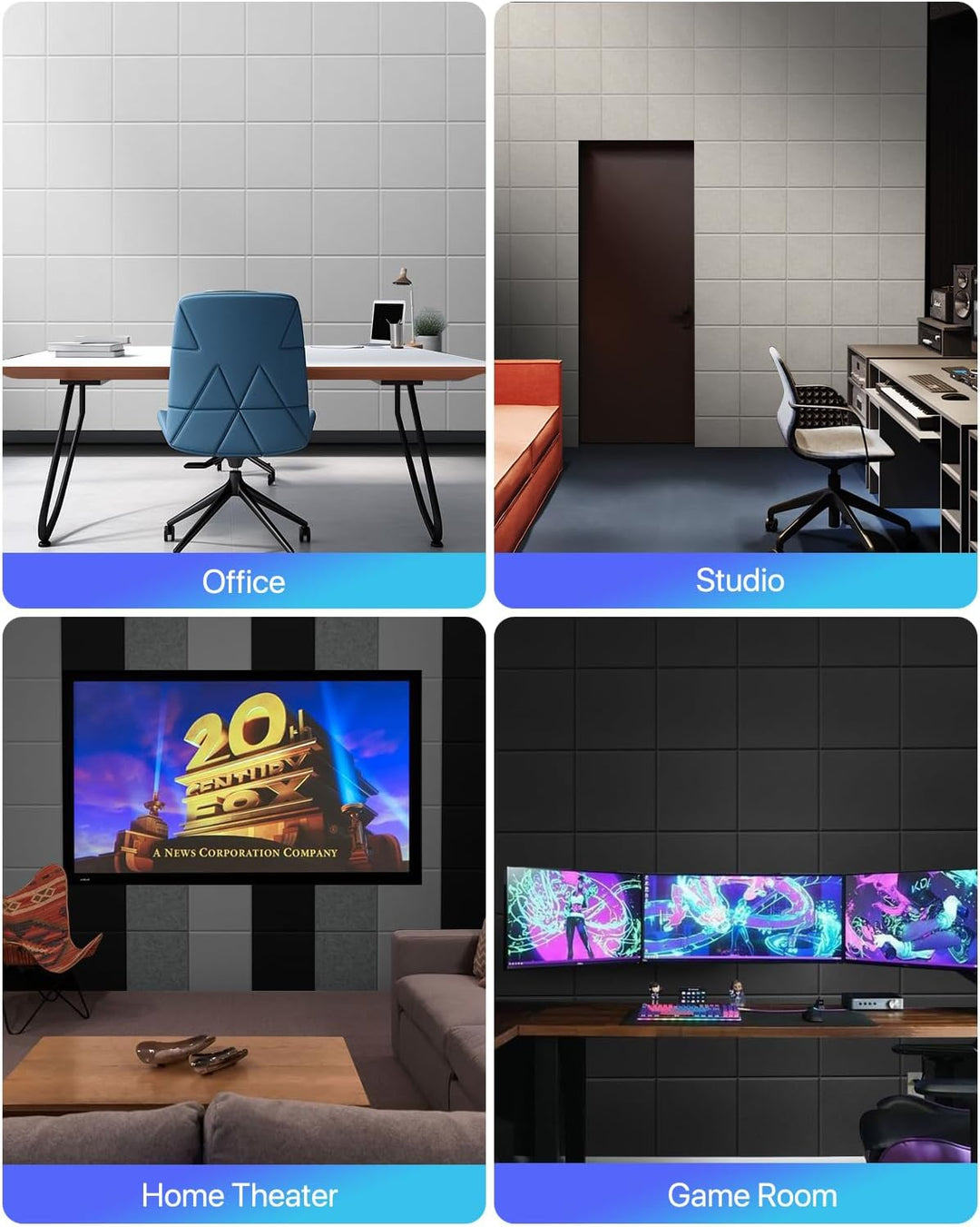 Quadratische 12 Stück Akustikplatten Selbstklebend, Schallabsorber Schallschutz Wand Hoher Dichte Sc