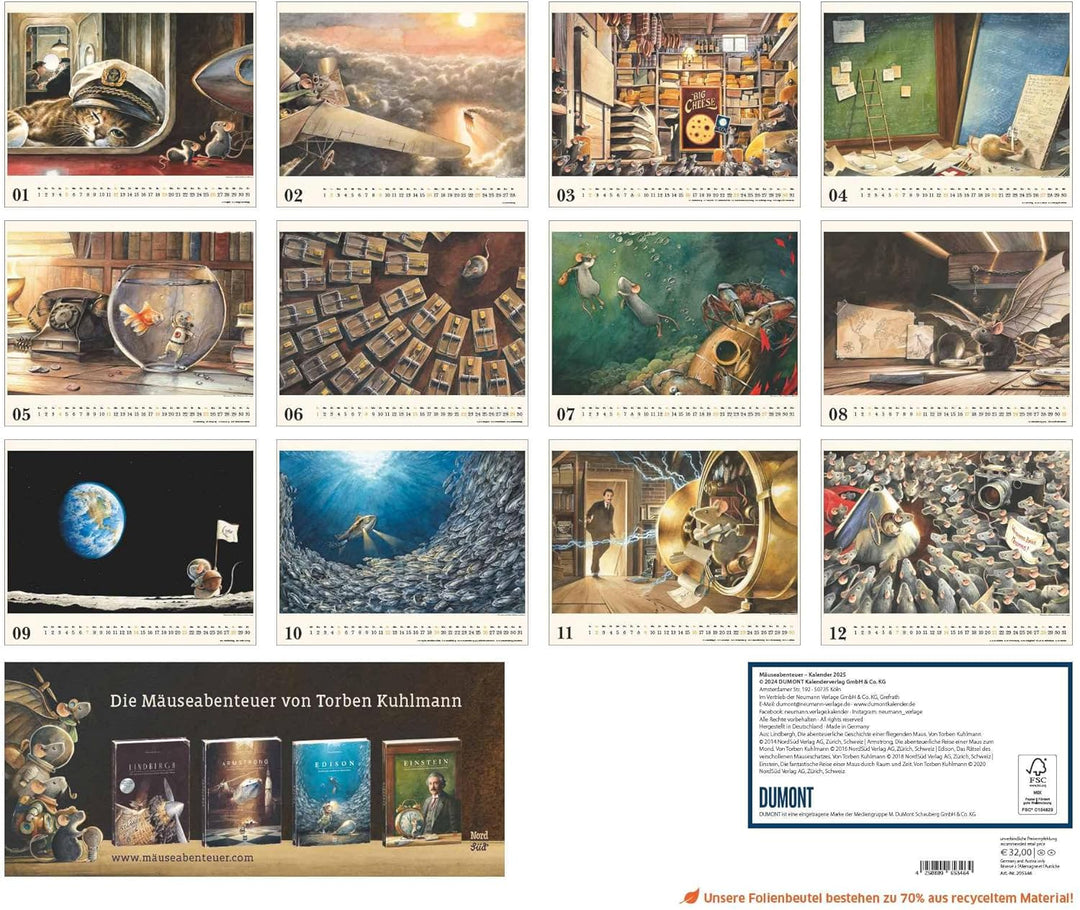 DUMONT - Torben Kuhlmann: Mäuseabenteuer 2025 Wandkalender, 52x42,5cm, Kinderkalender mit schönsten