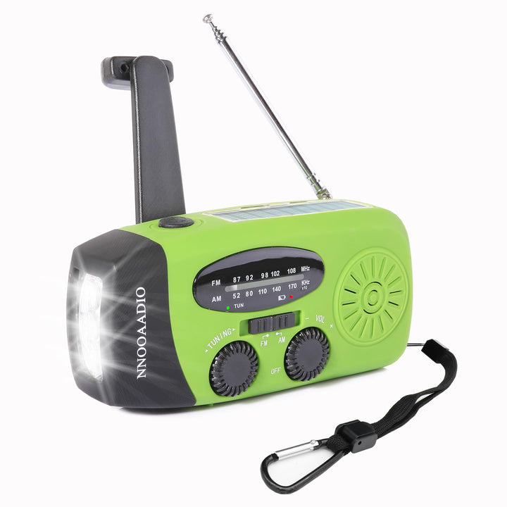 Kurbelradio mit Solar, Notfallradio SOS-Alarm 2000mAh Power Bank wiederaufladbar AM/FM Wetterradio,