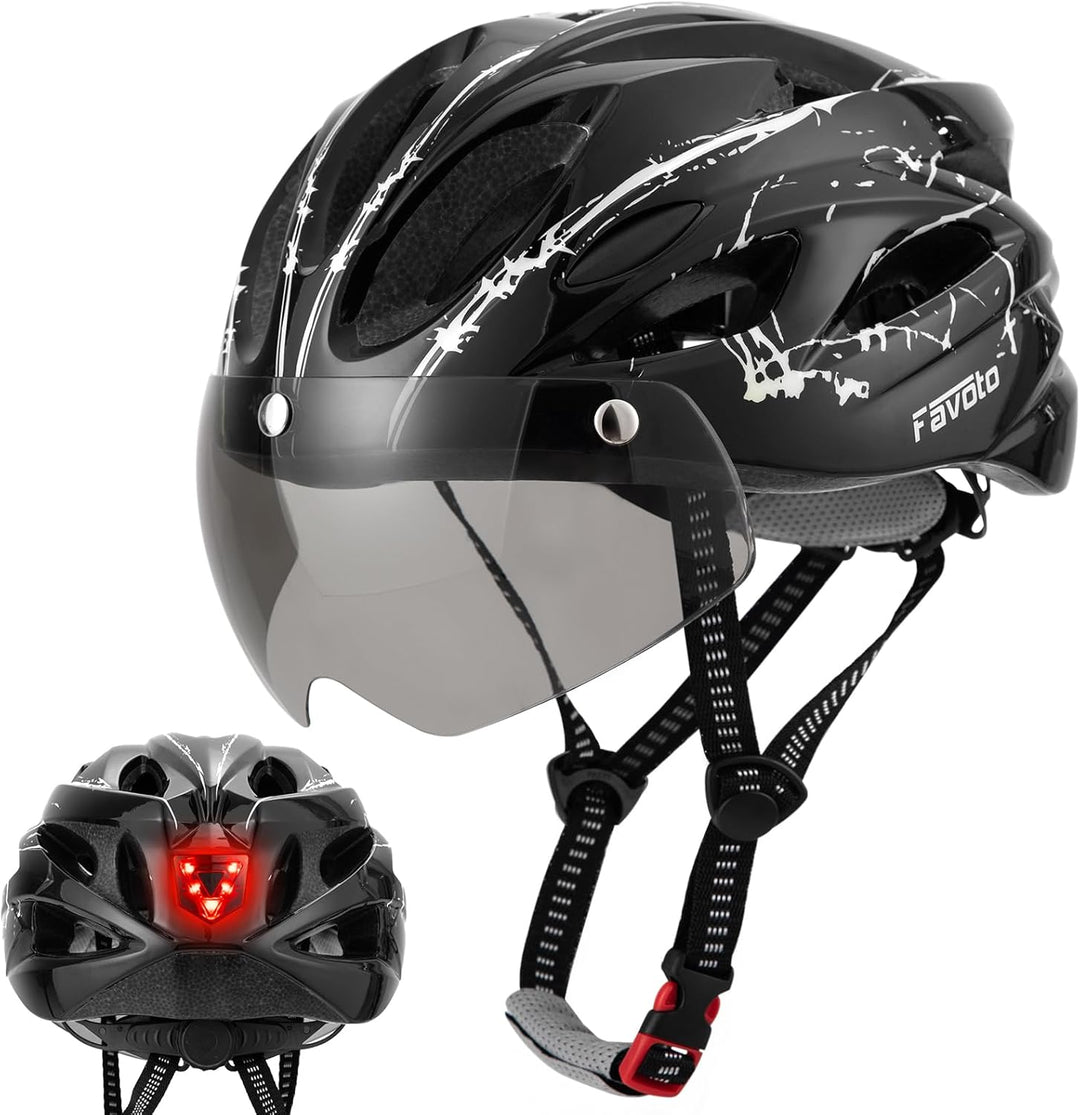 Favoto Fahrradhelm Herren mit Licht - Damenhelm Fahrradhelm Leichtgewicht Atmungsaktiv mit Brille Rü