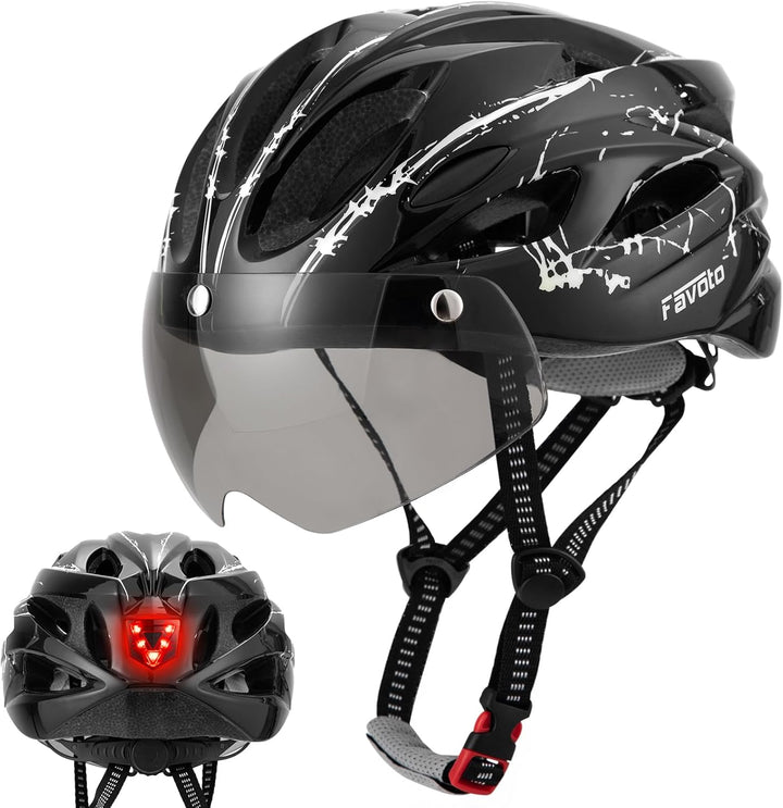 Favoto Fahrradhelm Herren mit Licht - Damenhelm Fahrradhelm Leichtgewicht Atmungsaktiv mit Brille Rü