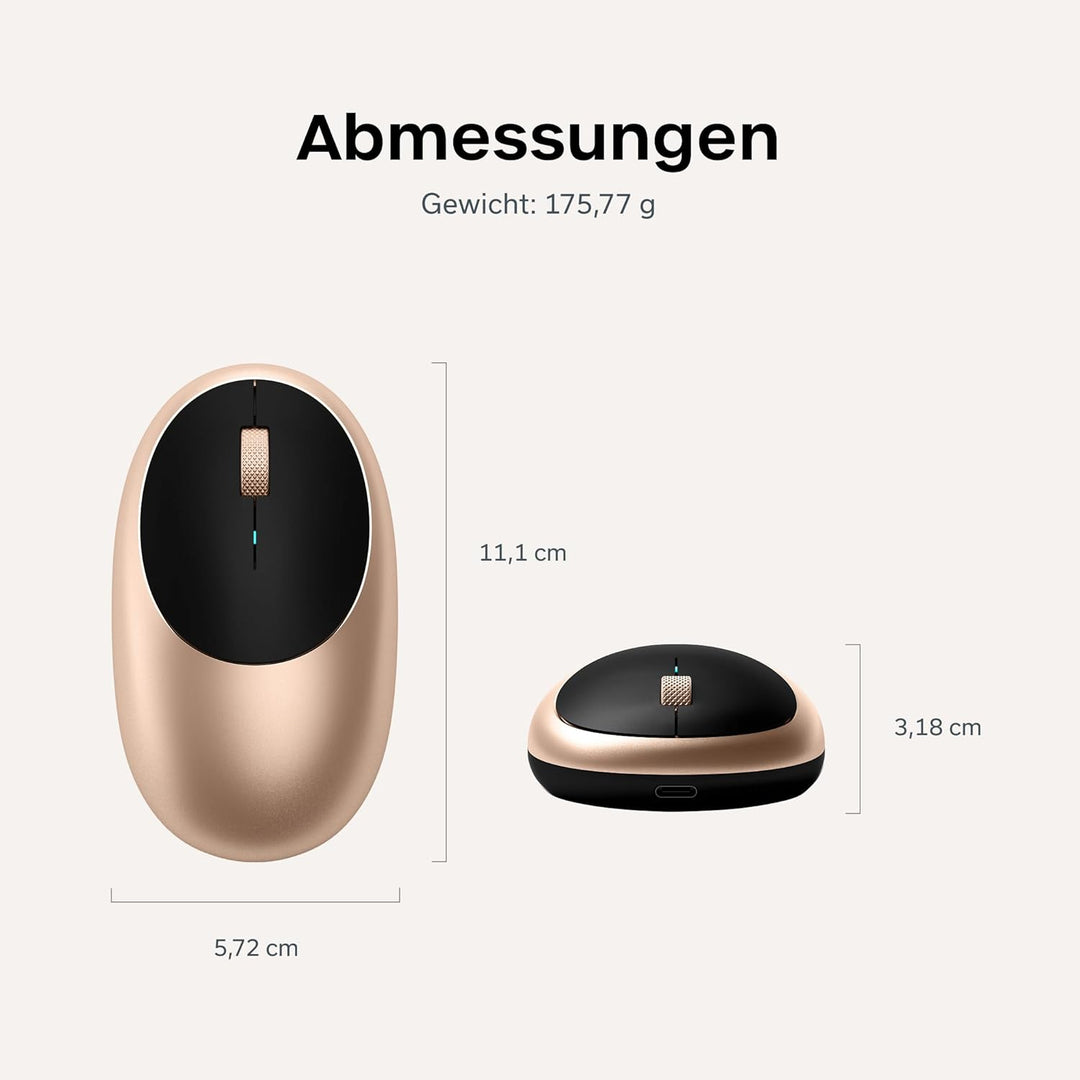 SATECHI M1 Kabellose Maus aus Aluminium, USB-C wiederaufladbar, 1200 DPI, Elegante, ergonomische Blu