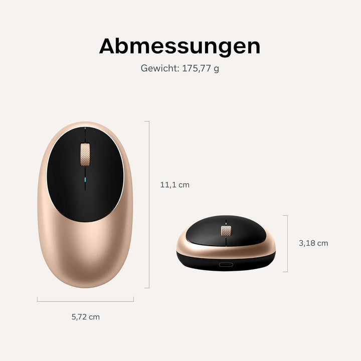 SATECHI M1 Kabellose Maus aus Aluminium, USB-C wiederaufladbar, 1200 DPI, Elegante, ergonomische Blu