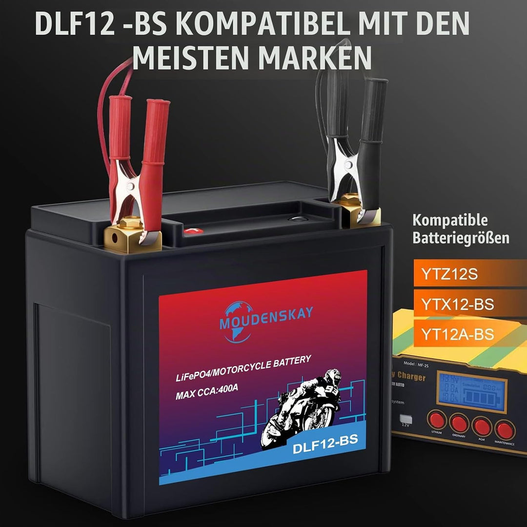 MOUDENSKAY Lithium Motorrad Batterie 12V Lithium Powersports Batterie mit BMS,LiFePO4 Motorstart Bat