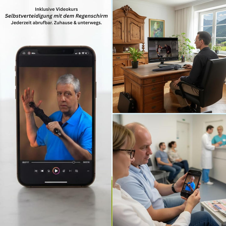 Sicherheitsschirmit Videokurs | Verteidigungs Abwehr Schirm | Selbstverteidigung | 3 Grössen Knauf N