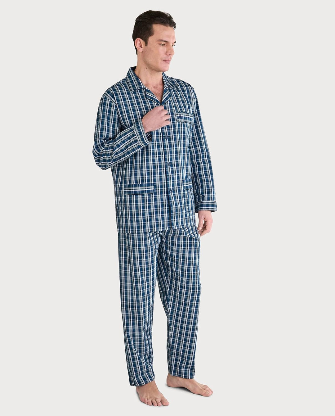 El Búho Nocturno Schlafanzug Herren Lang Baumwolle 100% Popeline - Pyjama Klassisch Durchgeknöpft Ja