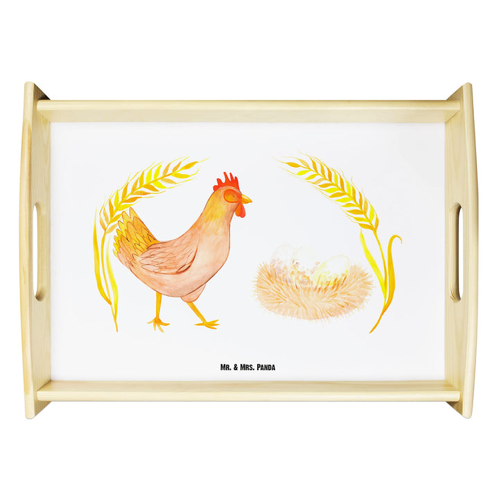 Mr. & Mrs. Panda Serviertablett Huhn Stolz - Geschenk, Servier Tablett, Hahn, Bauernhof, aus Holz, S
