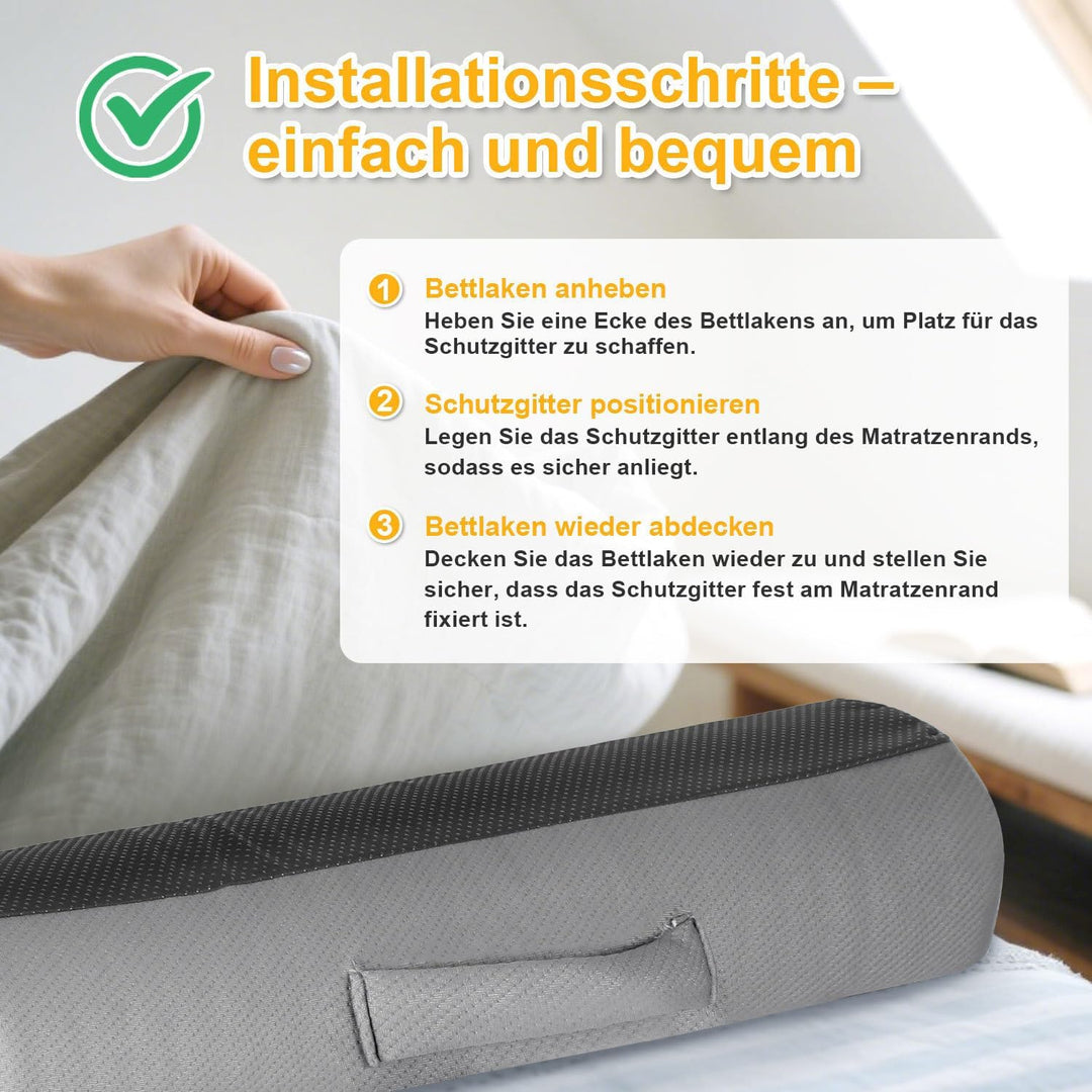 Baby Bettgitter Rausfallschutz, Bettschutzgitter aus Foam, Rausfallschutz Bett mit rutschfeste Silik
