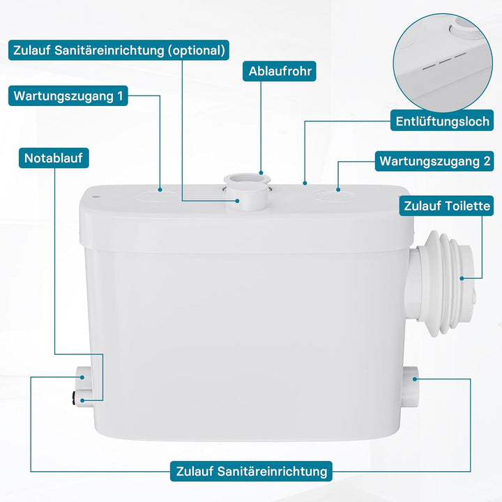 XPOtool 3/1 Kleinhebeanlage mit seitlichem Anschluss, Hebeanlage 450 W mit Häcksler, Abwasserhebeanl