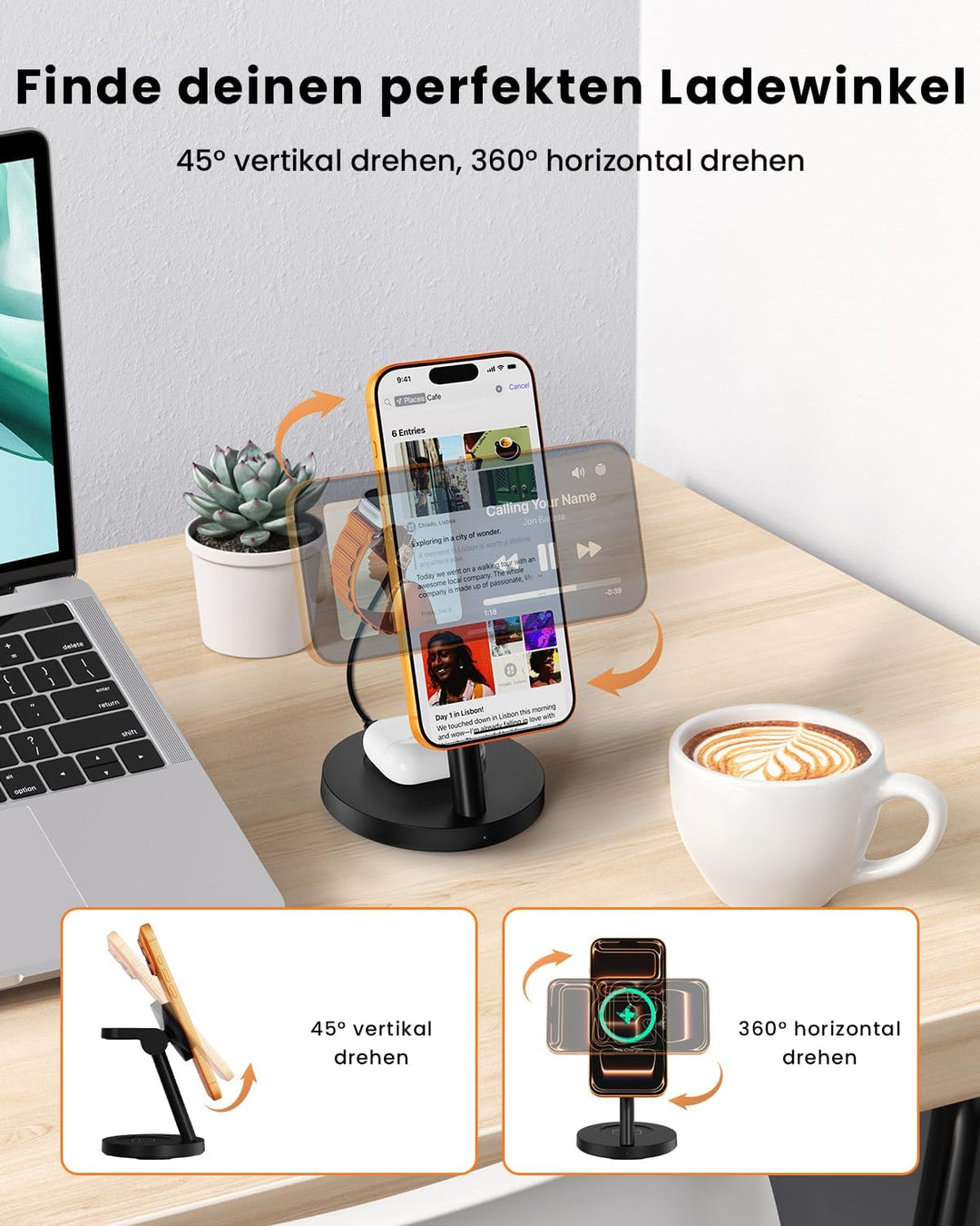 JoyGeek 25 W 3-in-1 Ladestation für iPhone 17/16/15 – Magnetisches Ladegerät für Apple Watch, Samsun