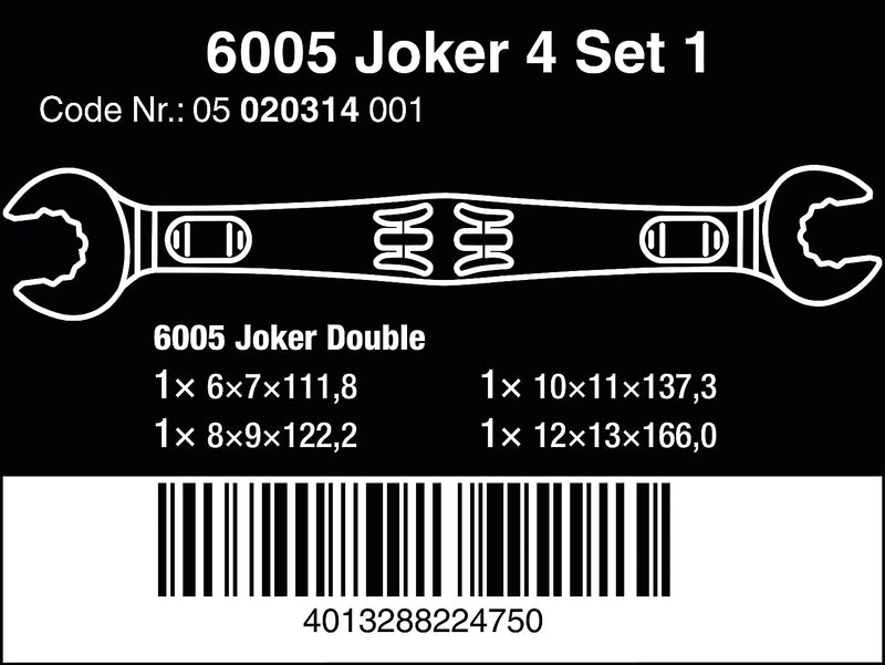 Wera - 05020314001 - Doppelmaulschlüssel-Satz, 6005 Joker 4 Set 1, 4-teilig