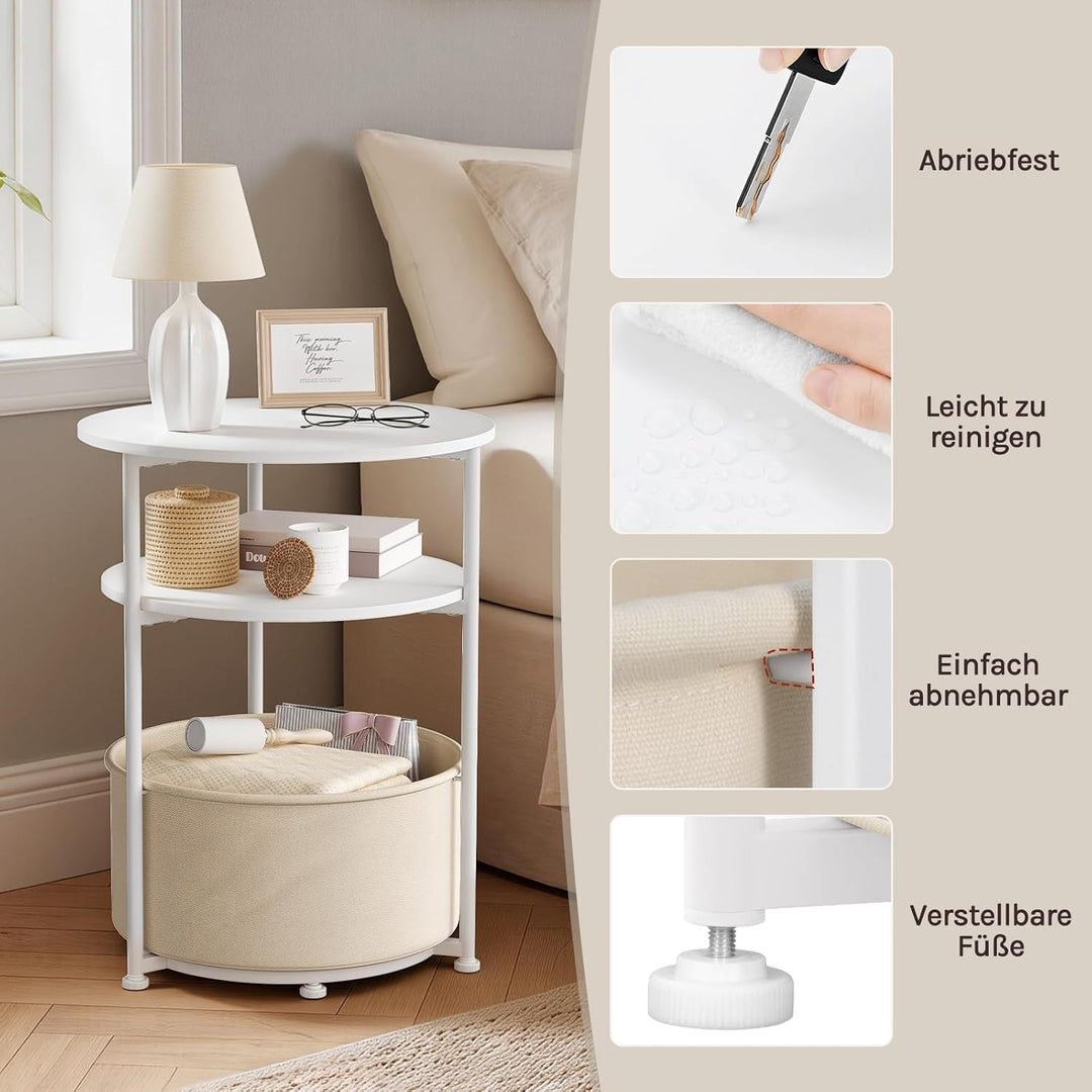 WOLTU Couchtisch rund, Kleiner Beistelltisch, mit abnehmbarem Stoffkorb, Metallrahmen, für Sofa Wohn