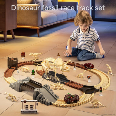 OR OR TU Autorennbahn Dinosaurier Spielzeug 188Stück, Dinosaurier Fossilien Rennstrecke Kinderspielz