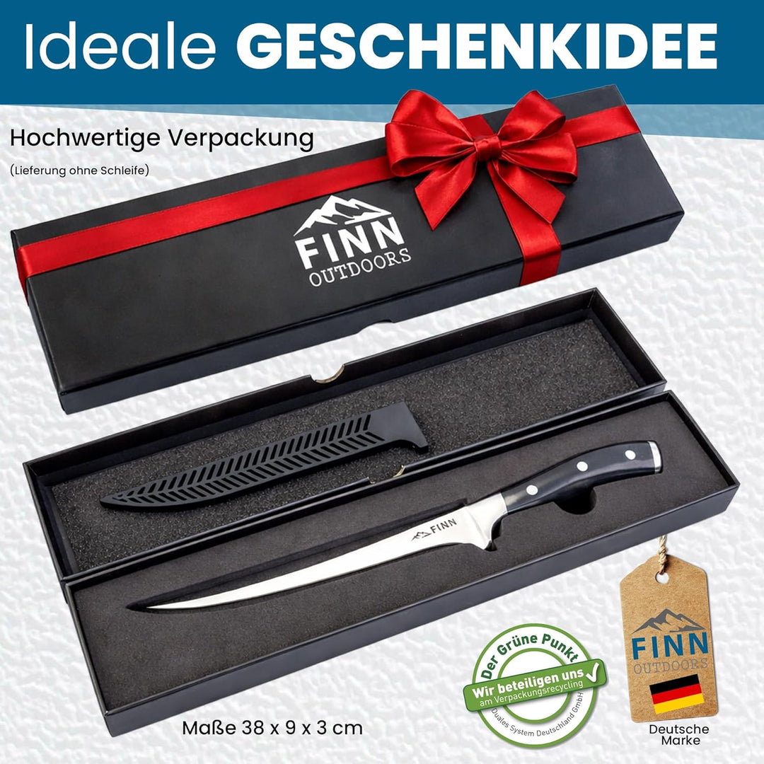 Premium Filetiermesser 18,5 cm – Flexibles Edelstahl Fischmesser mit Klingenschutz – Filiermesser fü