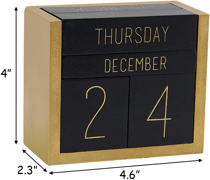 Juegoal Ewiger Holz-Kalender, Holzblock, Tageskalender, Büro, Schreibtischzubehör (schwarz)