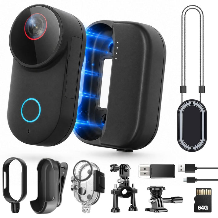 T71M Action Cam 4K, Mini POV- & Helmkamera Mit 6-Achsen-EIS, 154° Weitwinkel, 64 GB MicroSD, Ladecas