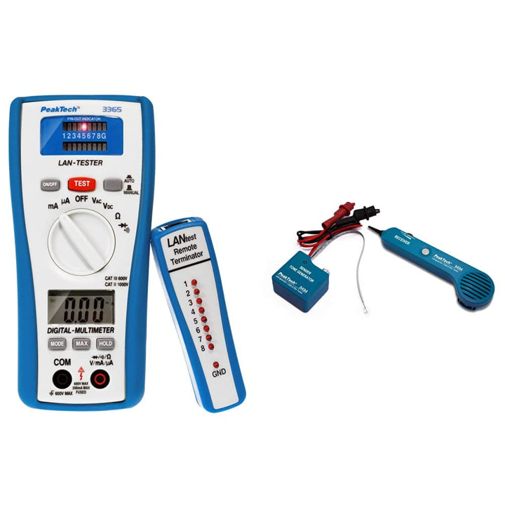 PeakTech 3365 – LAN Tester & Digital Multimeter, Netzwerkprüfgerät - 600 V P 3365 & 3434 – Leitungss