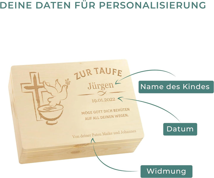 LAUBLUST Holzkiste mit Gravur - Personalisiert mit Name | Datum | WIDMUNG - Natur Grösse L - Frieden