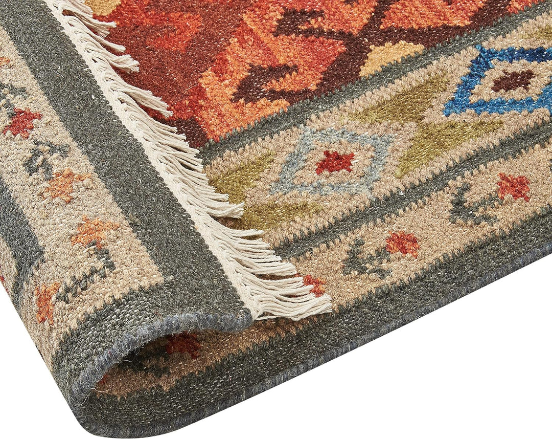 Kelim-Teppich Wolle bunt 80 x 300 cm handgewebt orientalisches Muster Urtsadzor