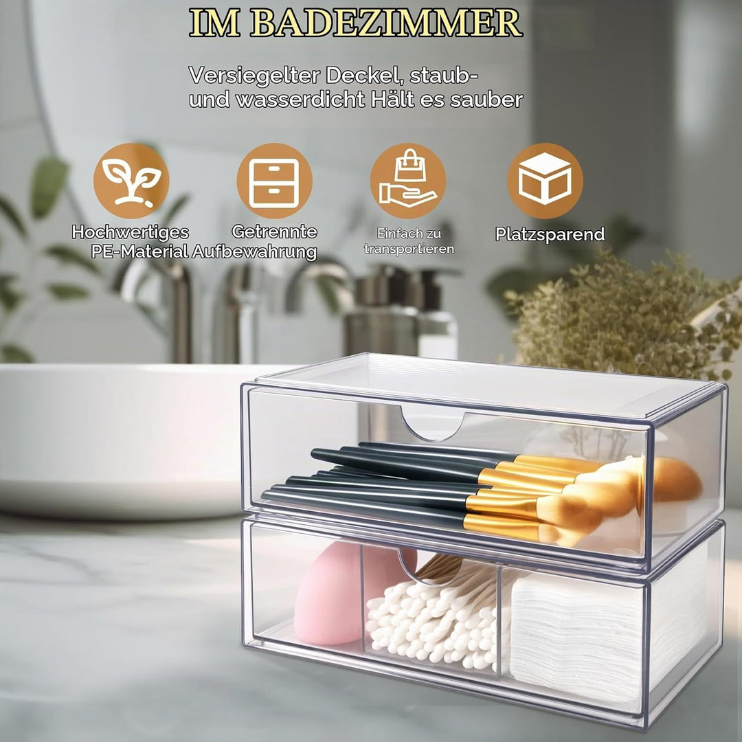 2er-Set Stapelbarer Kosmetik Organizer mit Schubladen – Transparenter Make Up Organizer aus Acryl fü