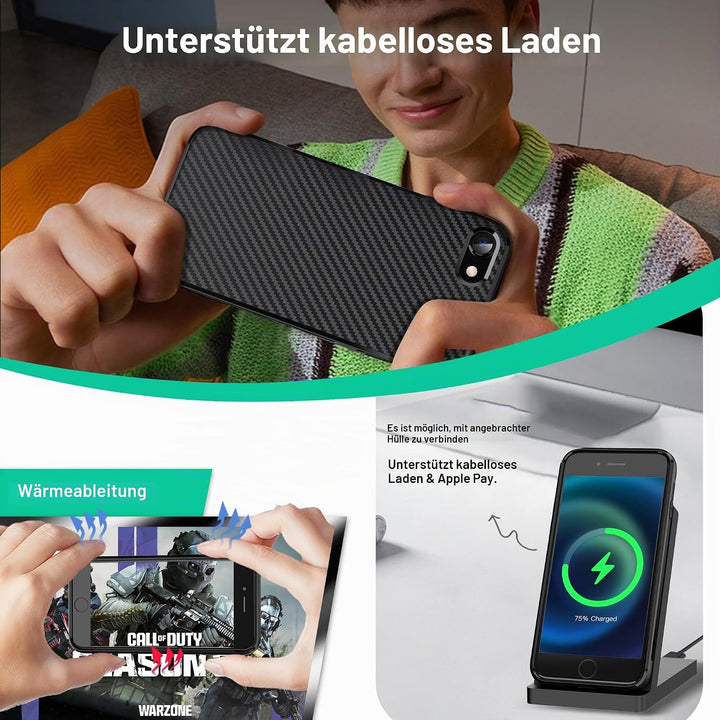 ONES Ultra Dünn Hülle für iPhone SE3 SE2 SE 8 7 · Kohlefaser-Textur [Fingerabdruck Verhinderung] [Ka
