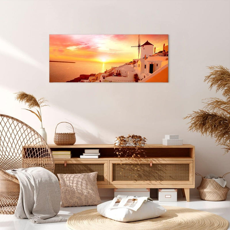 Wandbilder Dekoration Wohnzimmer Santorini Griechenland Urlaub Panorama Bilder auf Leinwand 120x50cm