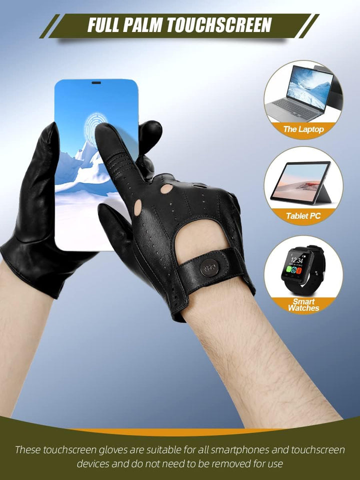 GSG Herren Fahrhandschuhe aus echtem Leder Ungefütterte Touchscreen-Handschuhe aus Schaffell Lederha