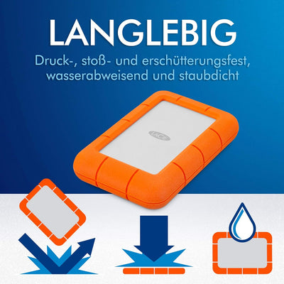 LaCie Rugged Mini 1TB tragbare externe Festplatte, 2.5 Zoll, PC & Mac, inkl. USB-C w/o USB-A Kabel,