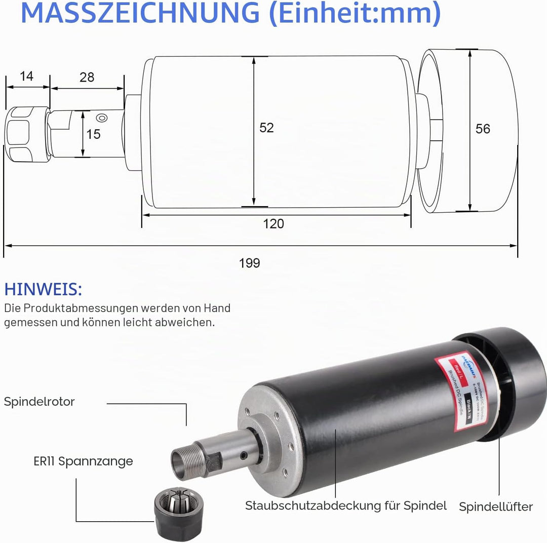 Daedalus CNC Gebürsteter Spindelmotor Set, 500 W,ER11 500W ER11 Kit