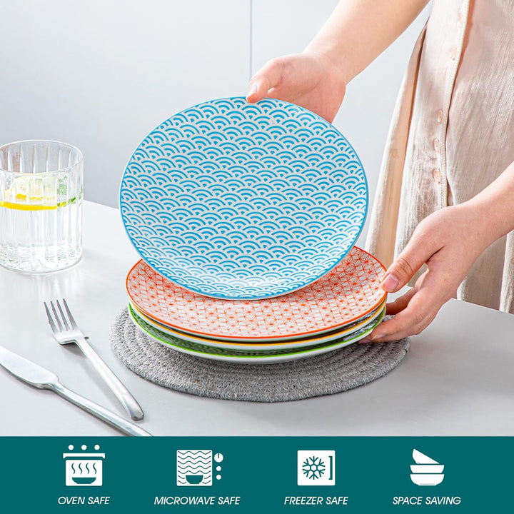 vancasso Natsuki Porzellan Dessertteller, 4 teilig Set Kuchenteller, Ø 21,5 cm Flachteller für Frühs