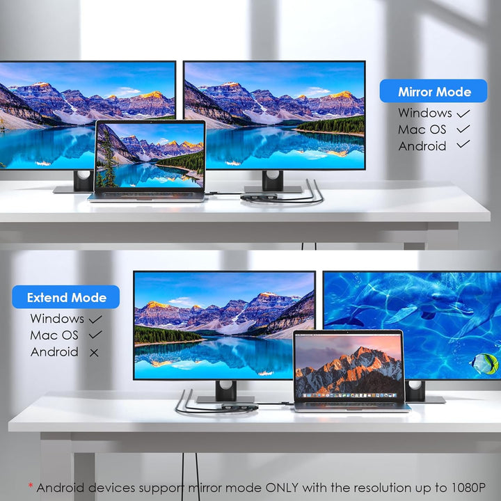 WAVLINK DisplayLink USB 3.0 or USB C to DisplayPort HDMI Adapter, Dual 5K/4K@60Hz 4IN1 Monitor Hub f