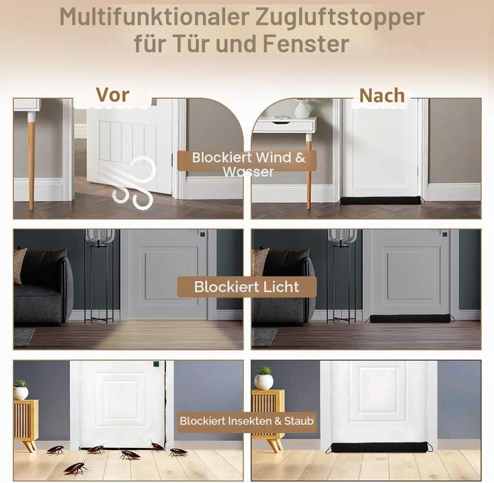 Schwerer Türzugstopper, 92 cm Zugluftstopper für Fenster und Türen Windstopper Kältestopper Stopper
