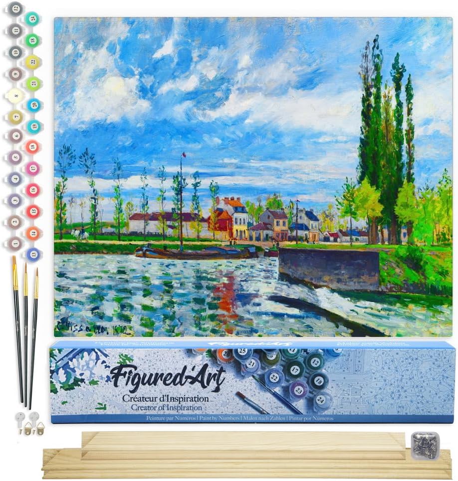Figured'Art Malen Nach Zahlen Erwachsene Mit Rahmen Die Schleuse in Pontoise - Camille Pissarro - Pa
