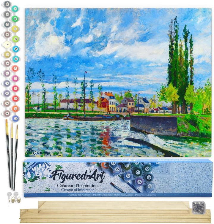 Figured'Art Malen Nach Zahlen Erwachsene Mit Rahmen Die Schleuse in Pontoise - Camille Pissarro - Pa